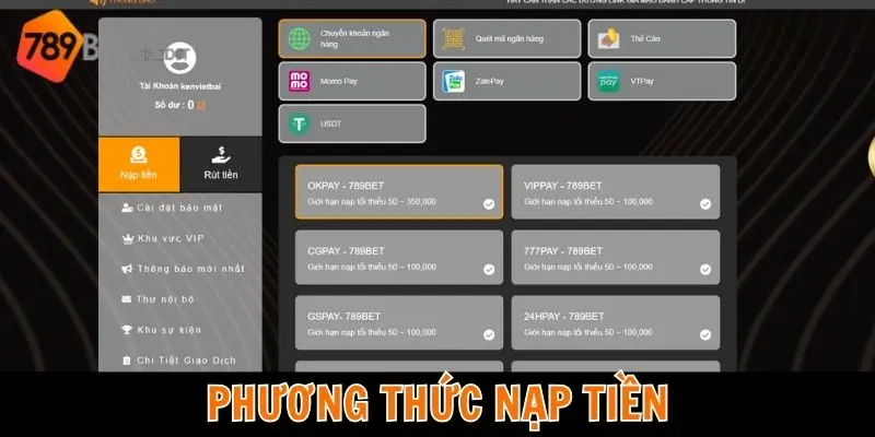 Hường dẫn nạp tiền 789BET.credit nhanh nhất